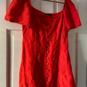 Bright red linen dress